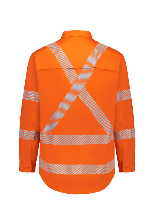 Syzmik ZW692 Mens Hi Vis X Back NSW Rail Shirt - Segmented Tape in Orange - back view