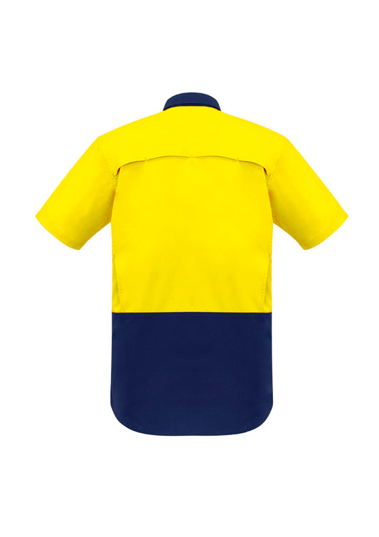Syzmik ZW815 Mens Rugged Cooling Hi Vis Short Sleeve Shirt in Yellow/Navy - back view