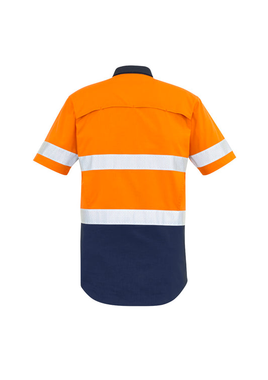 Syzmik ZW835 Mens Rugged Cooling Hi Vis Taped Short Sleeve Shirt in Orange/Navy - back view
