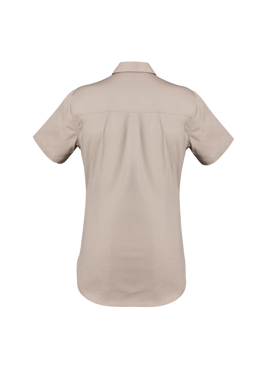 Syzmik ZWL120 Womens Lightweight Tradie Short Sleeve Shirt in Sand - back view