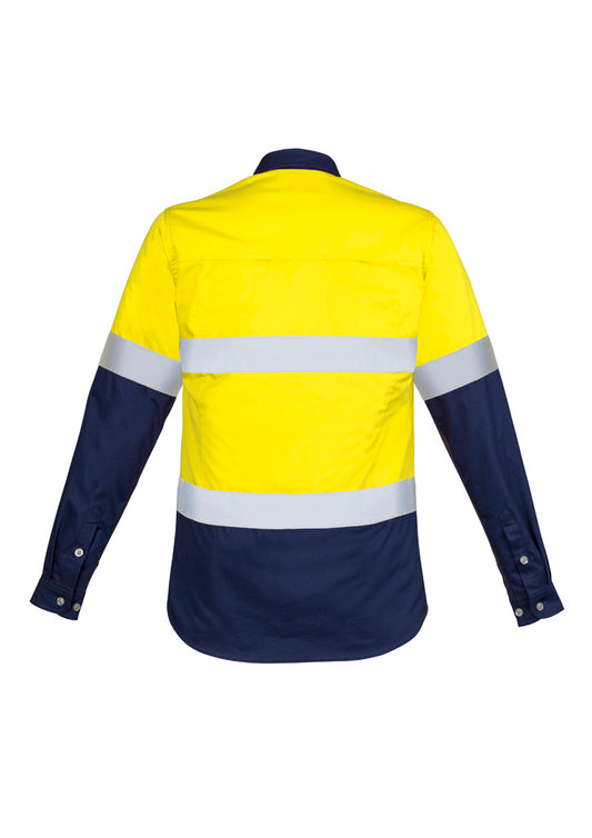 Syzmik ZWL123 Womens Industrial Long Sleeve Shirt - Hoop Taped in Yellow/Navy - back view
